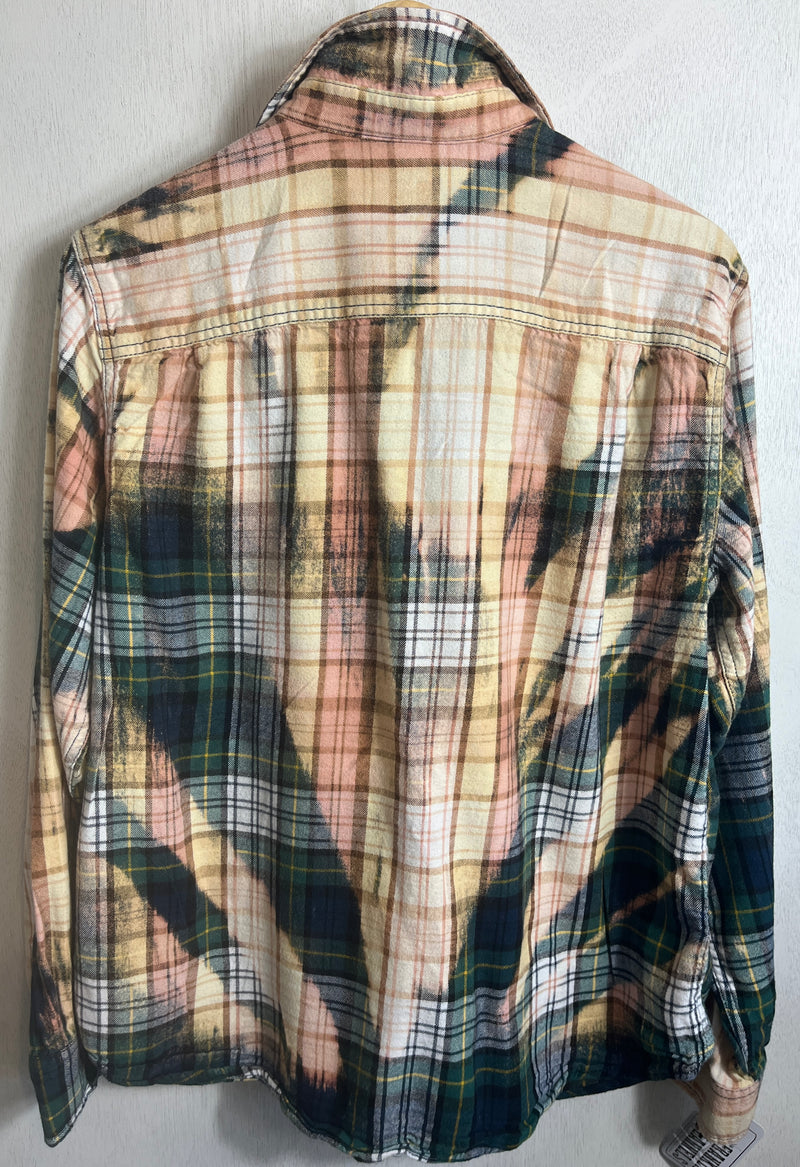 Vintage Green, Yellow, Navy Blue and Pink Flannel Size Large