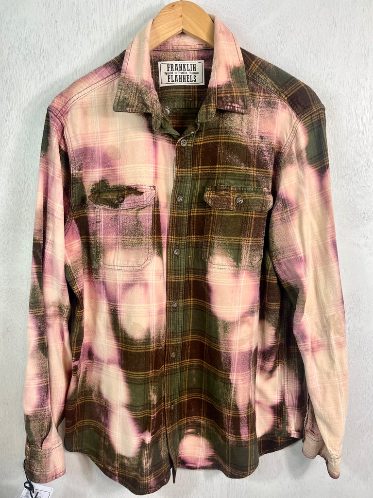 Vintage Army Green, Brown, Mustard, Lavender and Pink Flannel Size Large