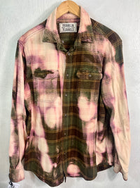 Vintage Army Green, Brown, Mustard, Lavender and Pink Flannel Size Large