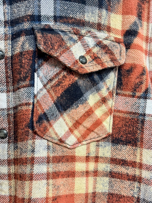 Vintage Western Style Navy Blue, White, Black and Rust Flannel Jacket Size XL