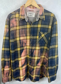 Vintage Navy Blue, Yellow and Dusty Rose Flannel Size Large