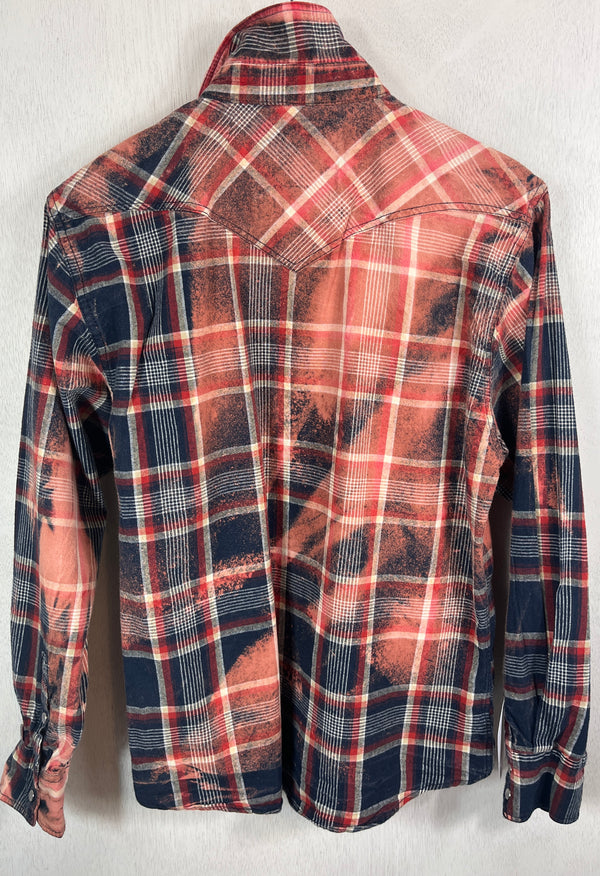 Vintage Western Style Navy, White, Red and Peach Flannel Size Small