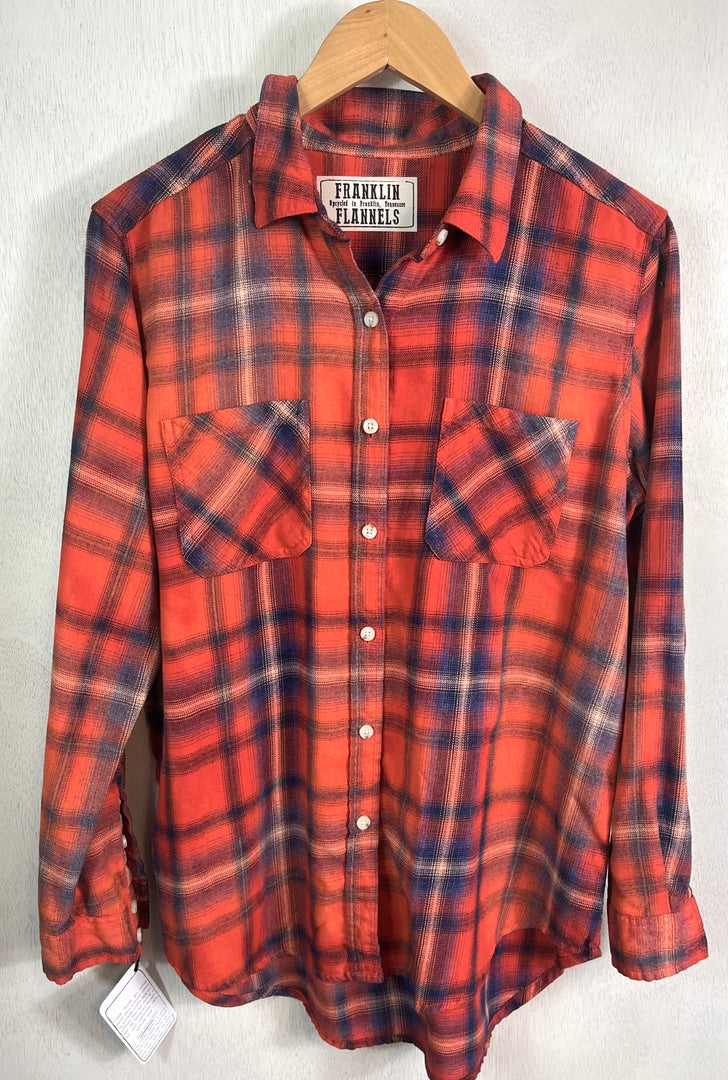 Vintage Brick Red, Blue and White Flannel Size Small