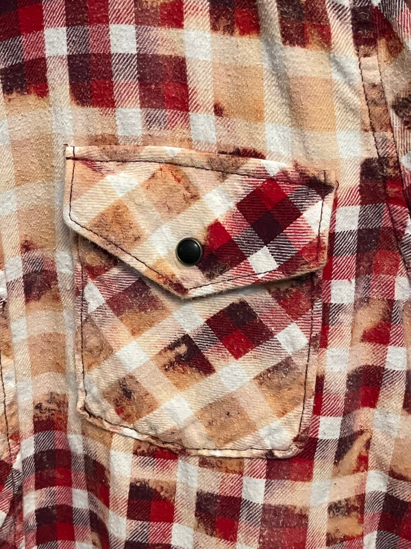 Vintage Western Style Deep Red, Peach and Black Flannel Size Small