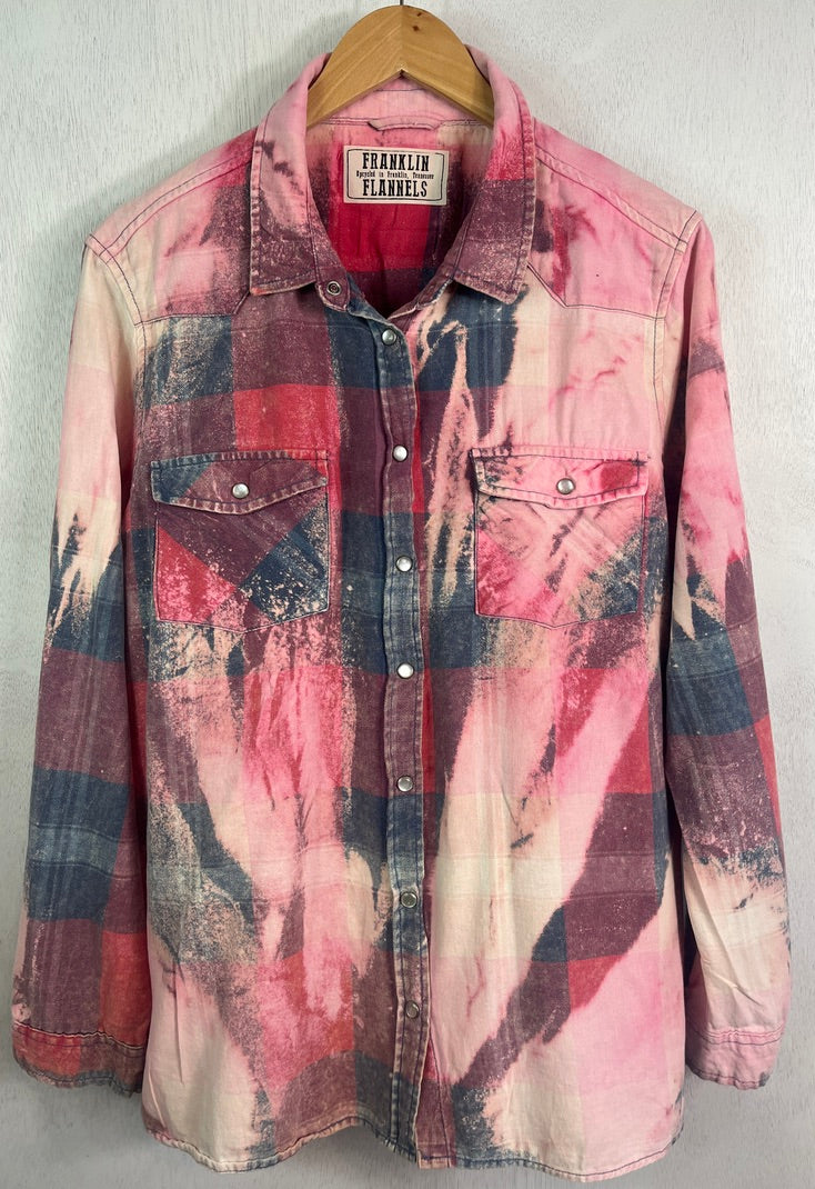 Vintage Western Style Pink, Grey and Red Flannel Size Large