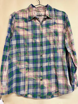 Vintage Green, Blue, Grey and Dusty Rose Flannel Size Large