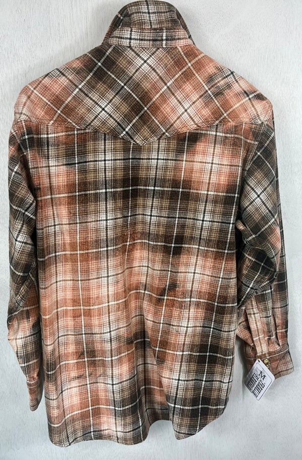 Vintage Western Style Chocolate, Peach and White Flannel Size Medium