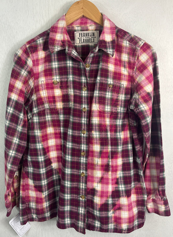 Vintage Hot Pink, Magenta, Yellow and White Flannel Size XS