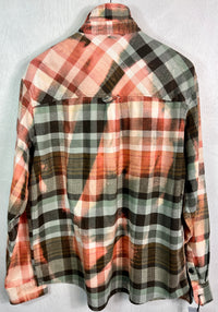 Vintage Light Green, Pink, White and Chocolate Brown Flannel Size Large