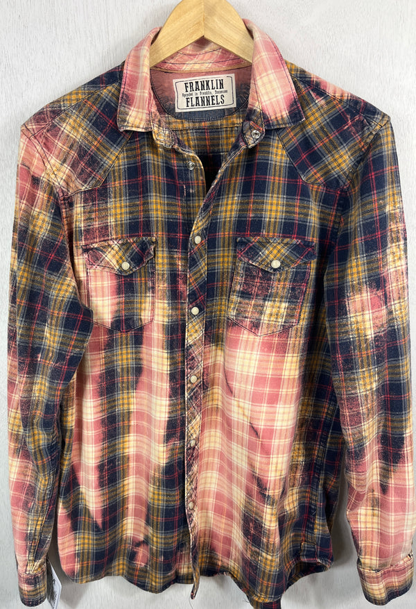 Vintgae Western Style Navy, Gold, Red and Pink Flannel Size Medium