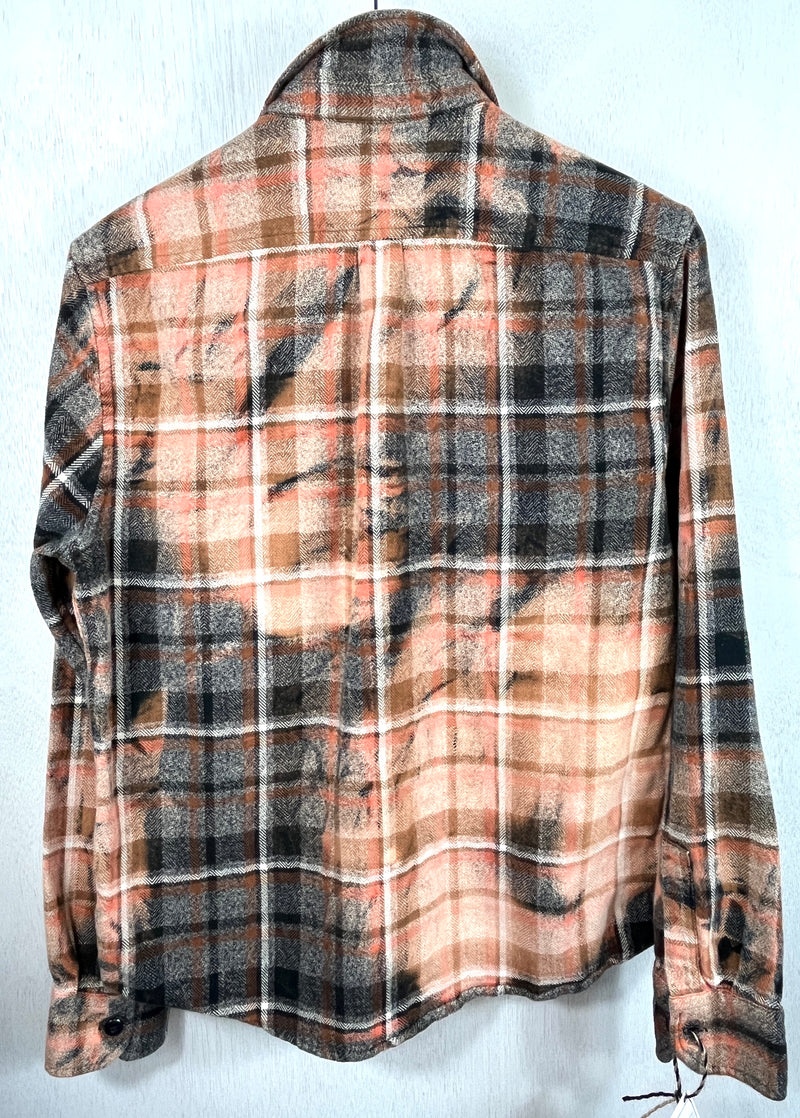 Vintage Black, Gray, Coral, Rust and Brown Flannel Size Small