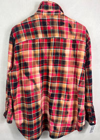 Vintage Pink, Red, Black, White and Peach Flannel Size Large