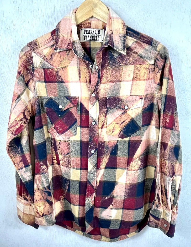 Vintage Western Style Navy, Burgundy and Taupe Flannel Size Small