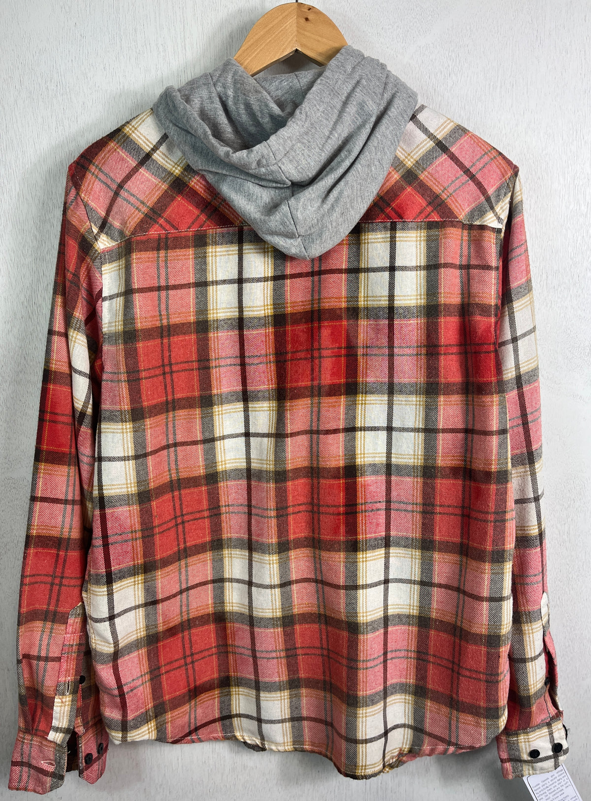 Vintage Red, White, Gold and Grey Flannel Hoodie Size Medium