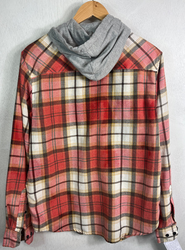 Vintage Red, White, Gold and Grey Flannel Hoodie Size Medium