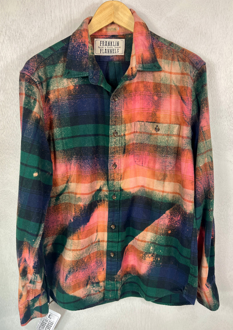 Vintage Green, Pink, Navy and Gold Flannel Size Large