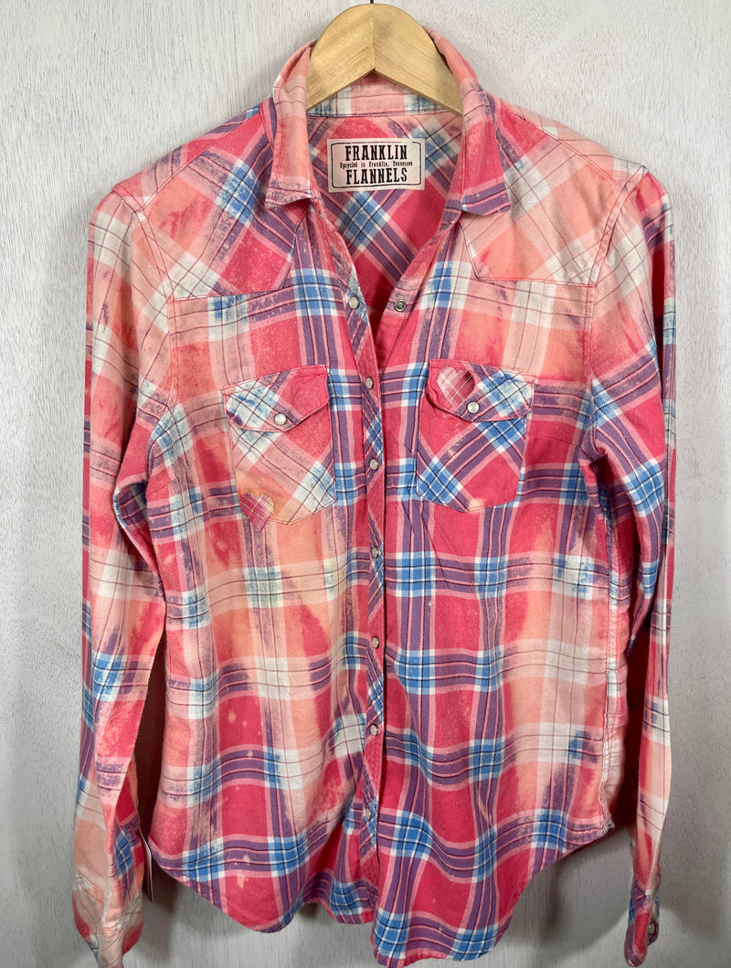 Vintage Western Style Pink, Blue and White Flannel Size Small