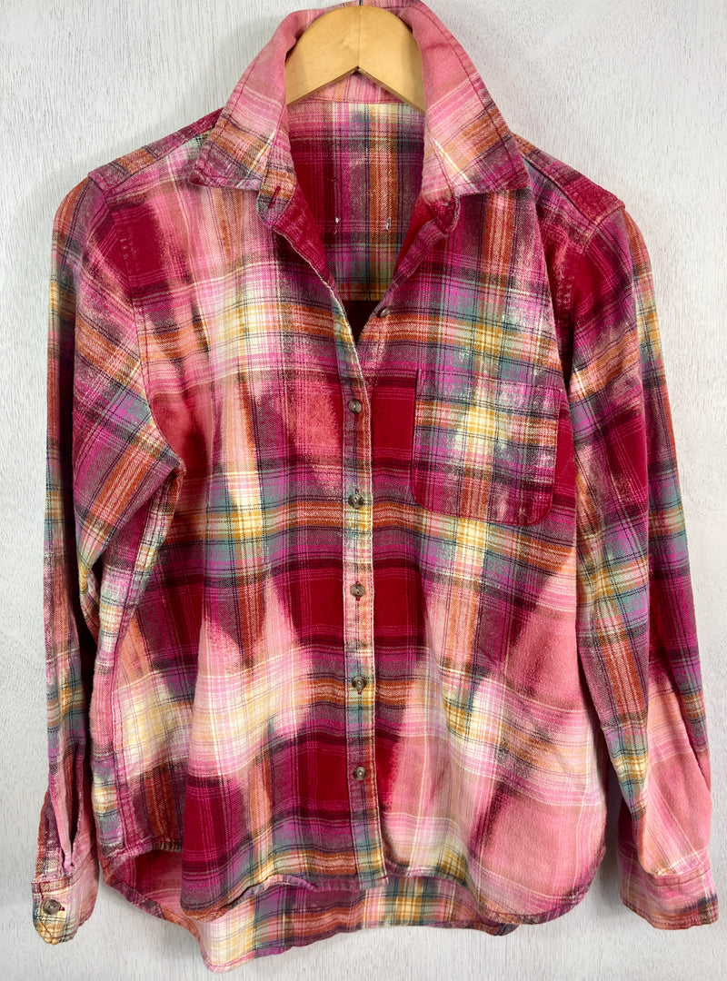Vintage Red, Pink, White and Yellow Flannel Size Small