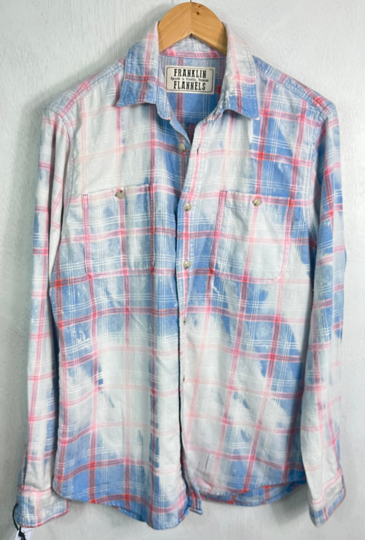 Vintage Sky Blue, White and Red Flannel Size Small