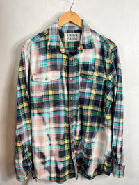 Vintage Turquoise, Yellow, Red, Navy and White Flannel Size Large
