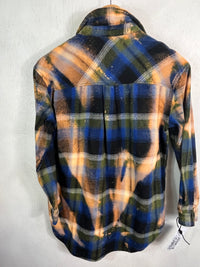 Vintage Royal Blue, Green, Gold and White Flannel Size Small