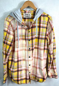Vintage Yellow, Pink, White and Black Flannel Hoodie Size Medium