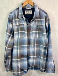 Vintage Navy, Light Blue, Grey and White Flannel Jacket Size XXL