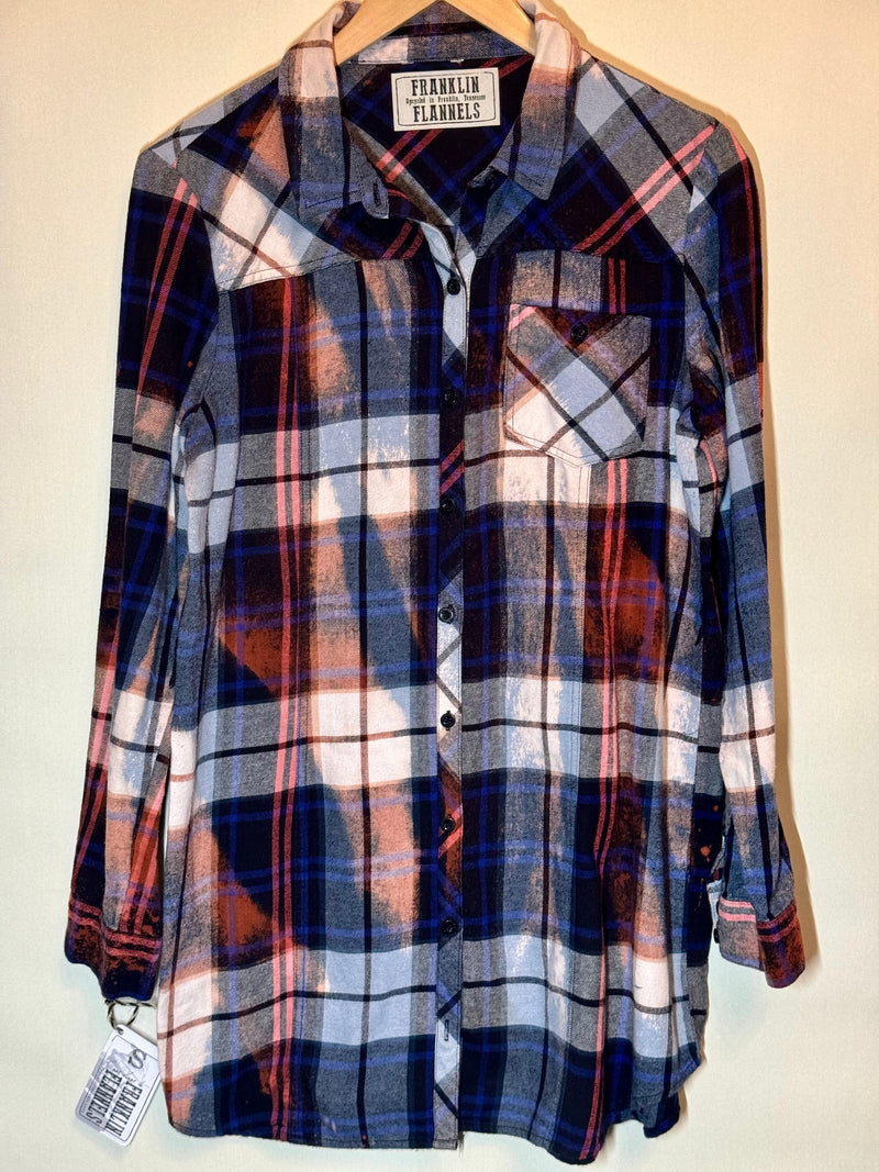 Vintage Navy and Royal Blue, White and Rust Flannel Tunic Size Small