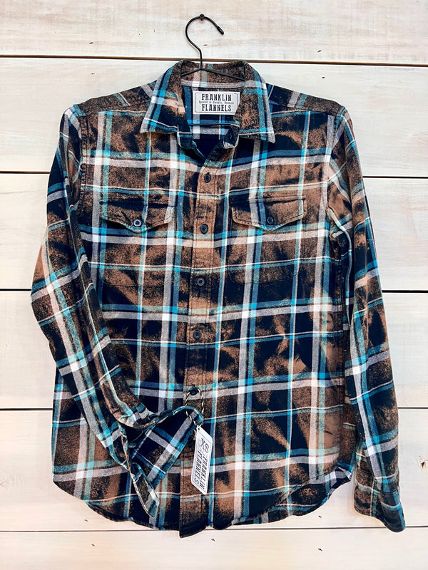 Vintage Navy, light blue, white, and brown Flannel size XS