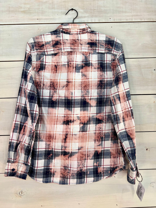 Vintage Navy, white, maroon, and pink flannel size large