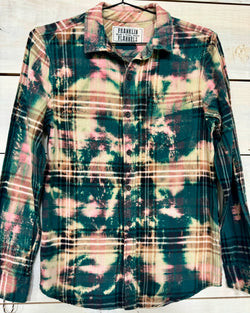 Vintage Teal, Pink, Green and Tan Flannel Size Small