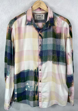 Vintage Pink, Sage Green and French Blue Flannel  Size Large