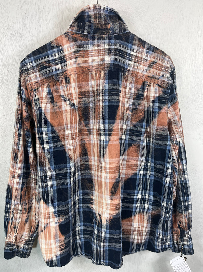 Vintage Navy Blue, White and Rust Flannel Size XL