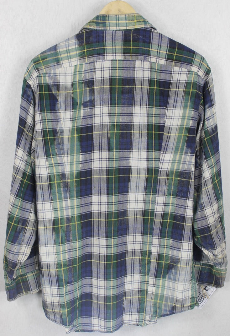 Vintage Navy, Green and White Grunge Flannel Size Large