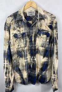 Vintage Western Style Navy, Cream and Grey Flannel Size Large