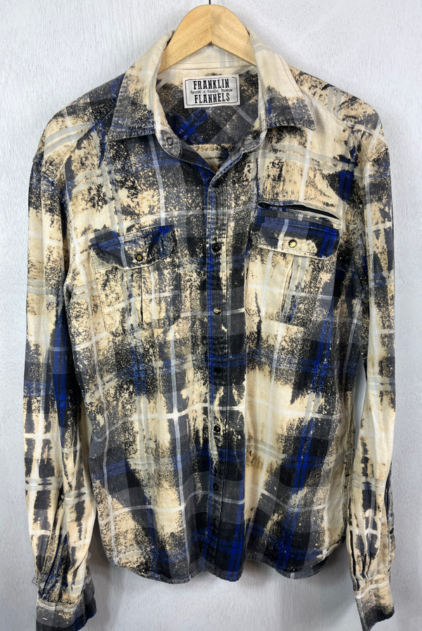 Vintage Western Style Navy, Cream and Grey Flannel Size Large