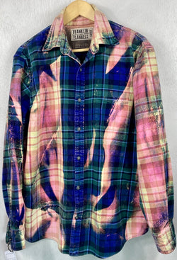 Vintage Royal Blue, Pink and Green Flannel Size Large