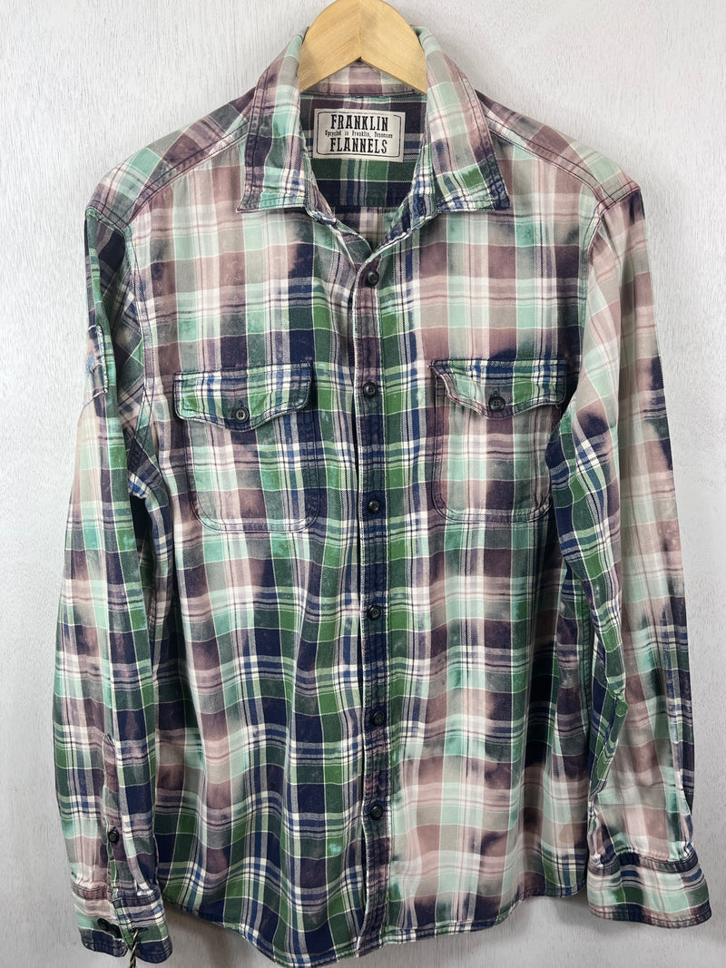 Vintage Navy Blue, Green and Pale Pink Flannel Size Large