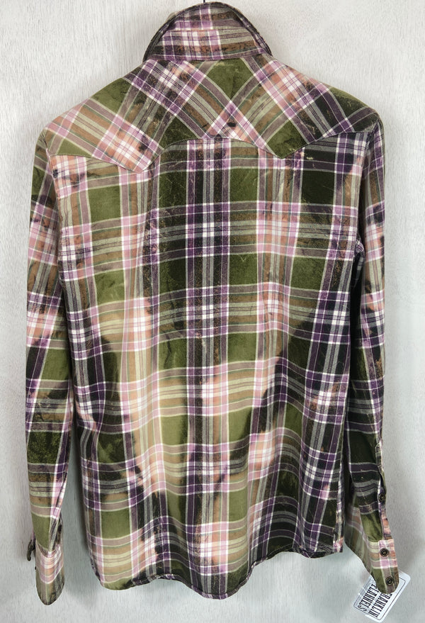 Vintage Western Style Sage Green, Pink and Purple Flannel Size Small