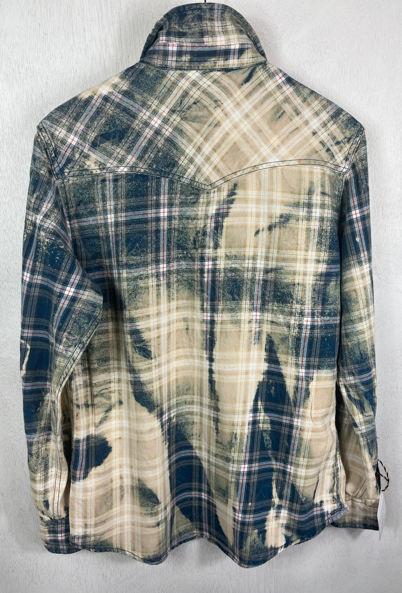 Vintage Western Style Navy Blue, Green and Cream Flannel Size Small