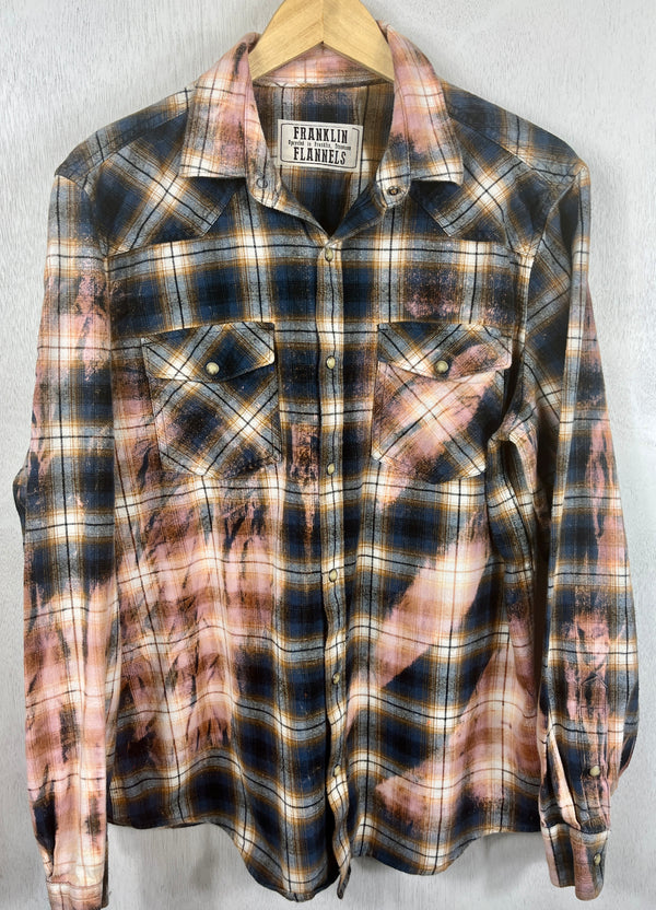 Vintage Western Style Pink, Black, Blue and Yellow Flannel Size Medium