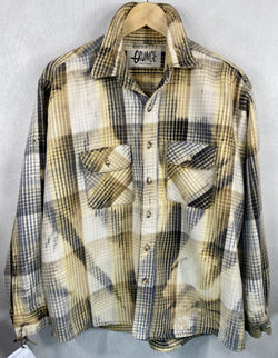 Vintage Grunge Black, Tan, Light Yellow and White Flannel Jacket Size Large