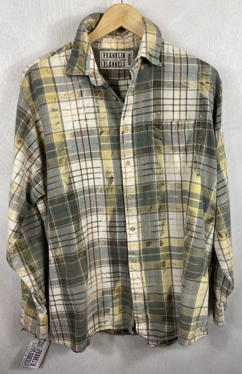 Vintage Sage Green, White and Yellow Flannel Size Medium