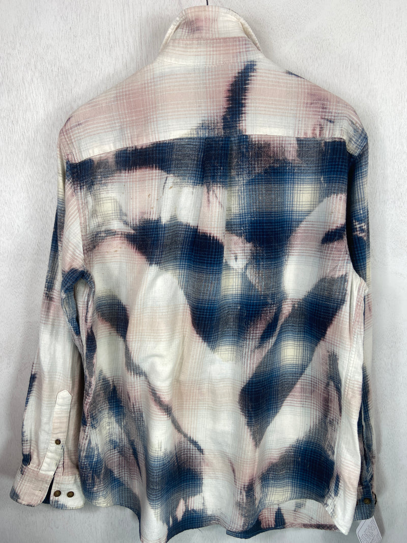 Vintage Navy Blue, Cream and Pink Flannel Size Large