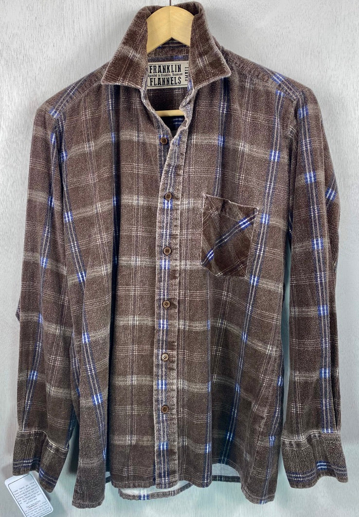 Vintage Retro Chocolate Brown and Navy Blue Flannel Size Small