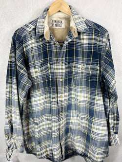 Vintage Navy, White and Yellow Flannel Size Large