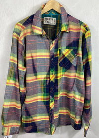 Vintage Navy Blue, Green and Yellow Flannel Size XL