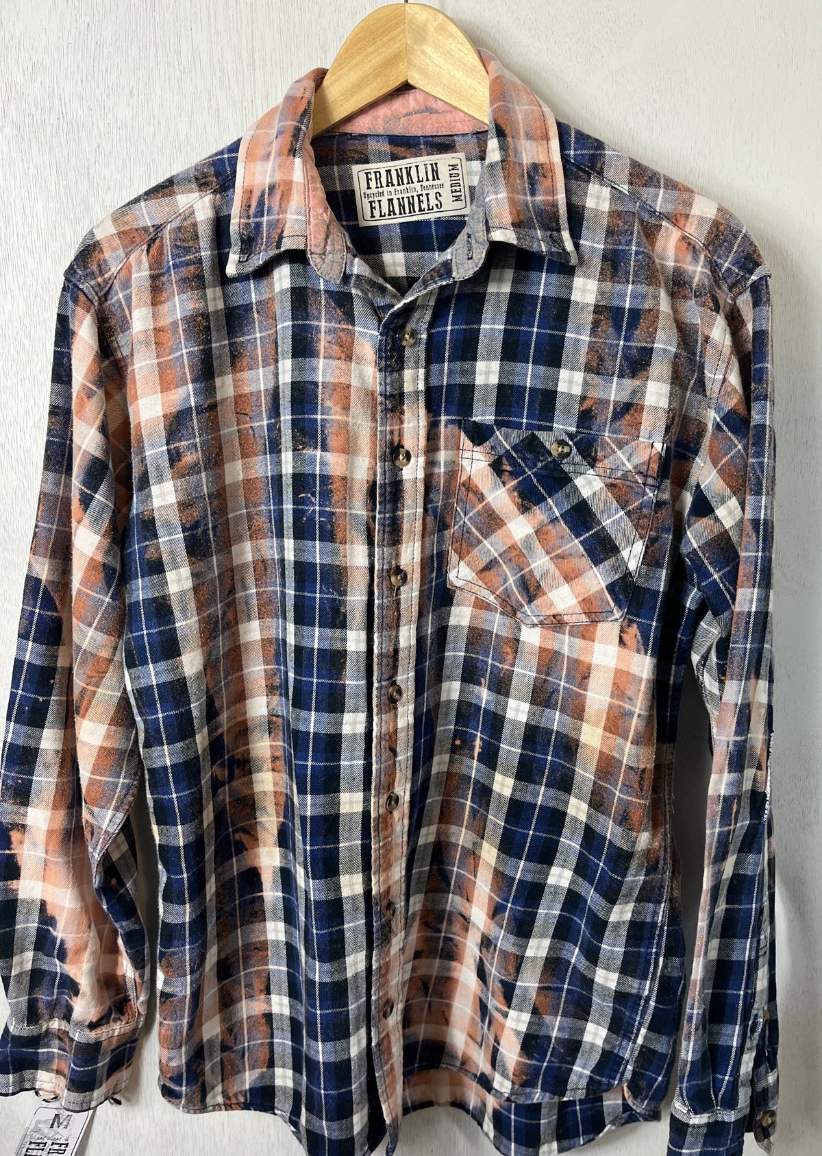 Vintage Navy Blue, Black, White and Rust Flannel Size Medium