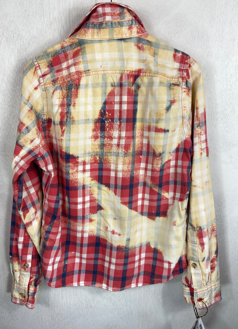 Vitnage Cherry Red, Light Yellow and Blue Flannel Size Small