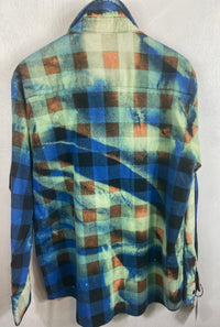 Vintage Turquoise, Royal Blue and Black Flannel Size XL